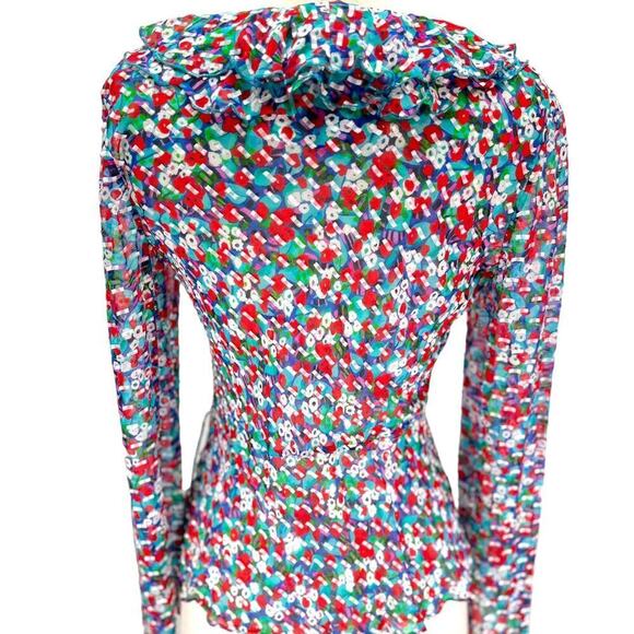 Saloni Women's Size 4 Silk Blend Iman Red + Blue Ruffled Wrap Blouse NWT - Picture 6 of 14